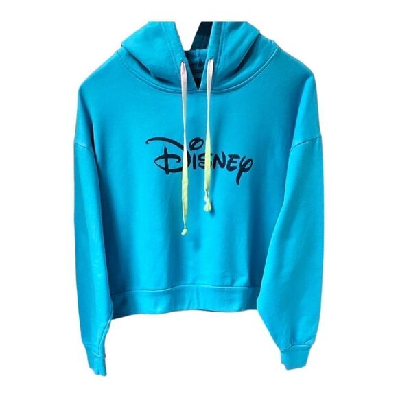 NEW DISNEY Plus Size Turquoise Pullover Cropped Hooded Sweatshirt - Picture 2 of 12